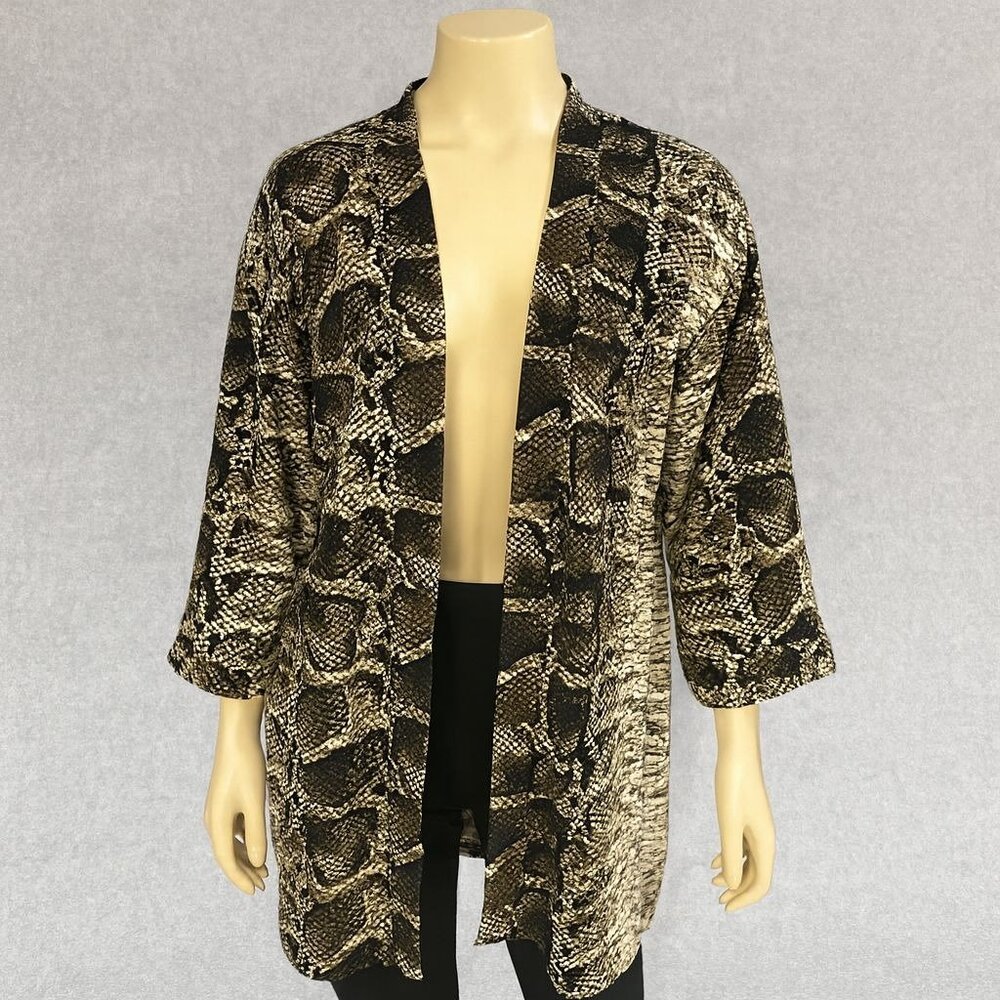 Womens Snake Print Kimono‎ Jacket Attitudes By Renee Open Front Relaxed Fit
